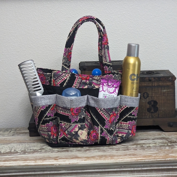 Hand Crafted Bingo/Tote Bag Patchwork Purple Floral 100% Cotton - Picture 2 of 6